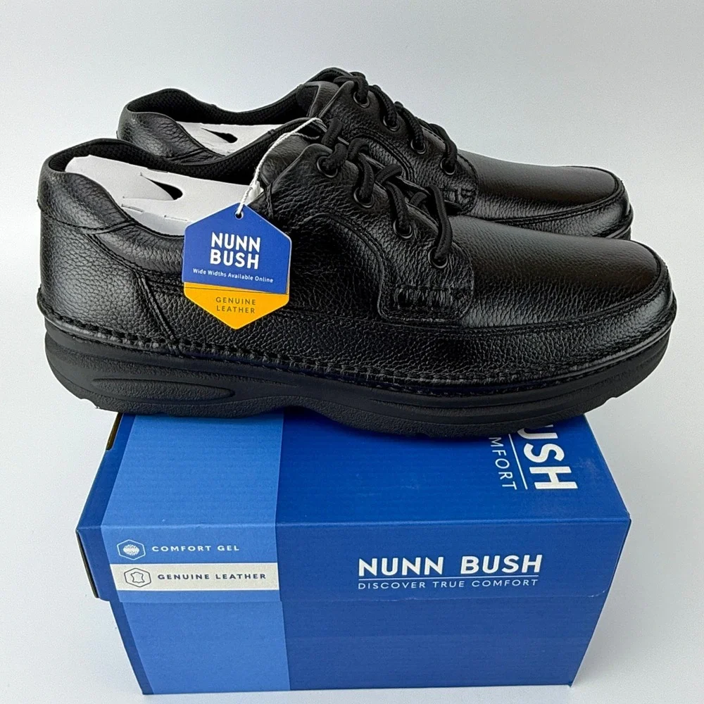 Nunn Bush Cameron Leather Comfort Gel Shoes Mens 11 M Black Tumble NIB